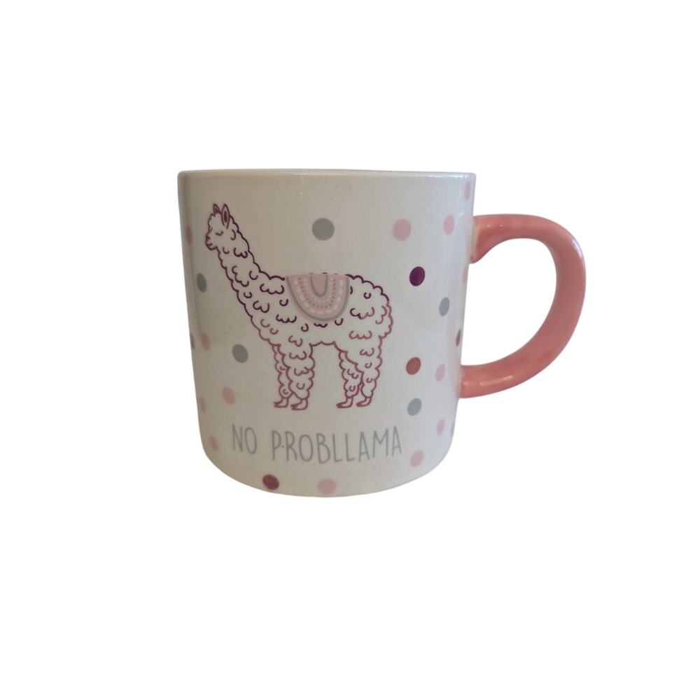 Artisan Coffee Mugs, "No Probllama" Oversized Llama Polka Dot Ceramic Cup